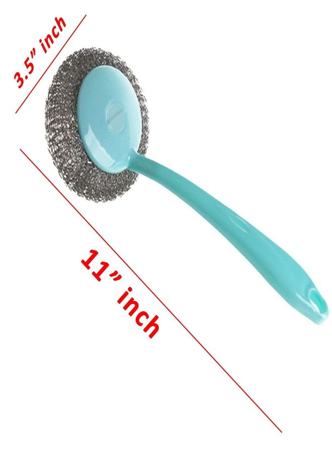 Wideskall Kitchen Cleanging Stainless Steel Sponge with Handle Scouring Pad Brush Steel Wool Scrubber with 2 Refills - Image 2